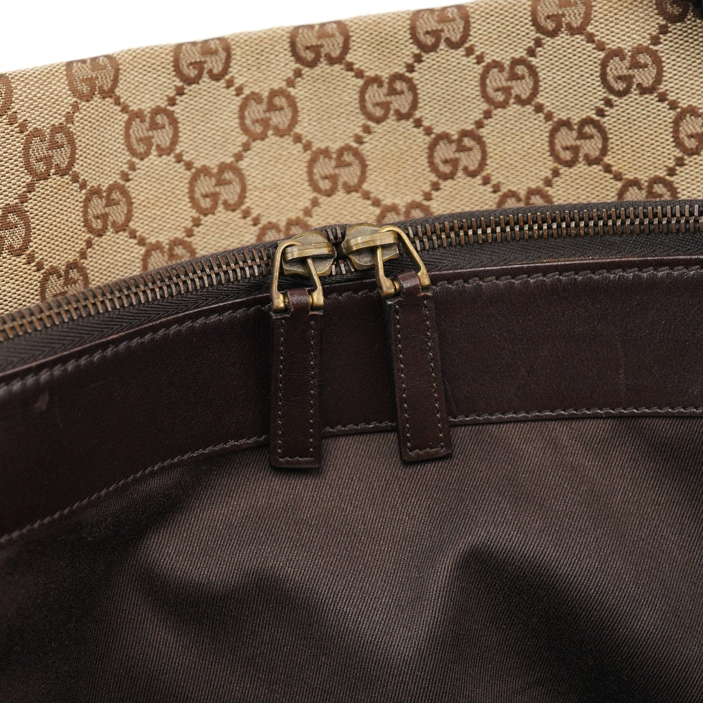 109140 Beige GG Leather Woven Handle Tote Bag