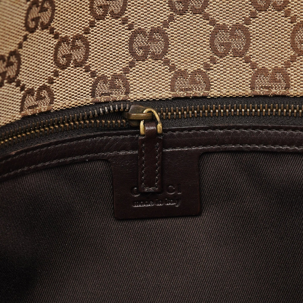 109140 Beige GG Leather Woven Handle Tote Bag