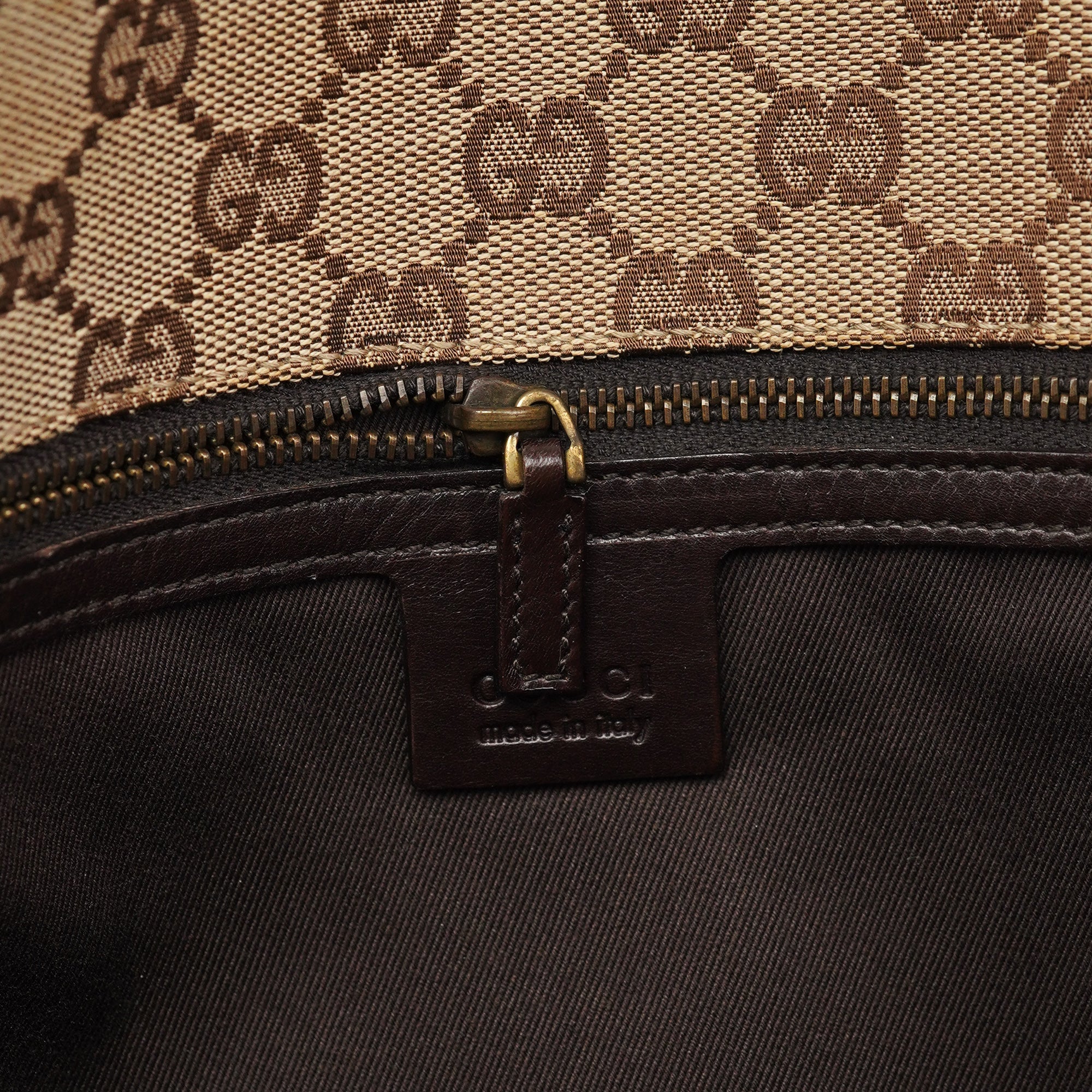 109140 Beige GG Leather Woven Handle Tote Bag
