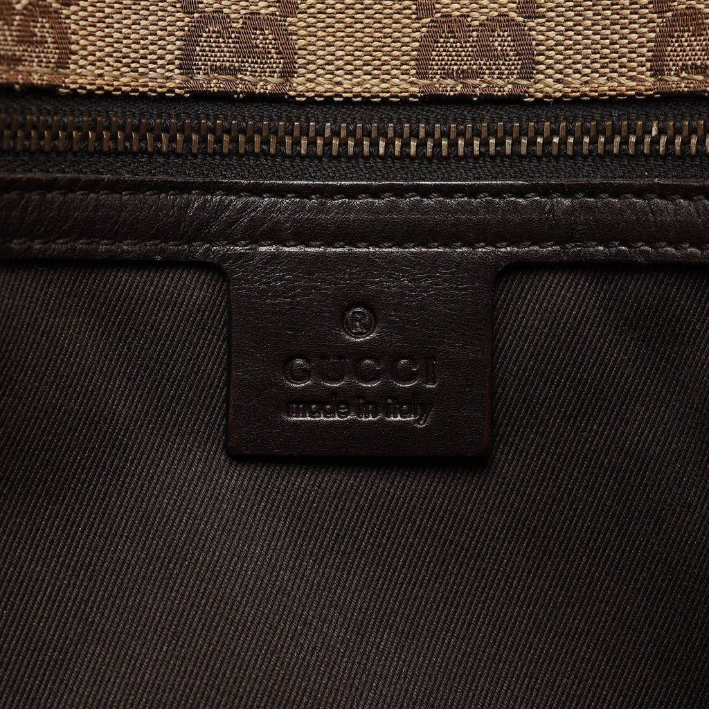 109140 Beige GG Leather Woven Handle Tote Bag