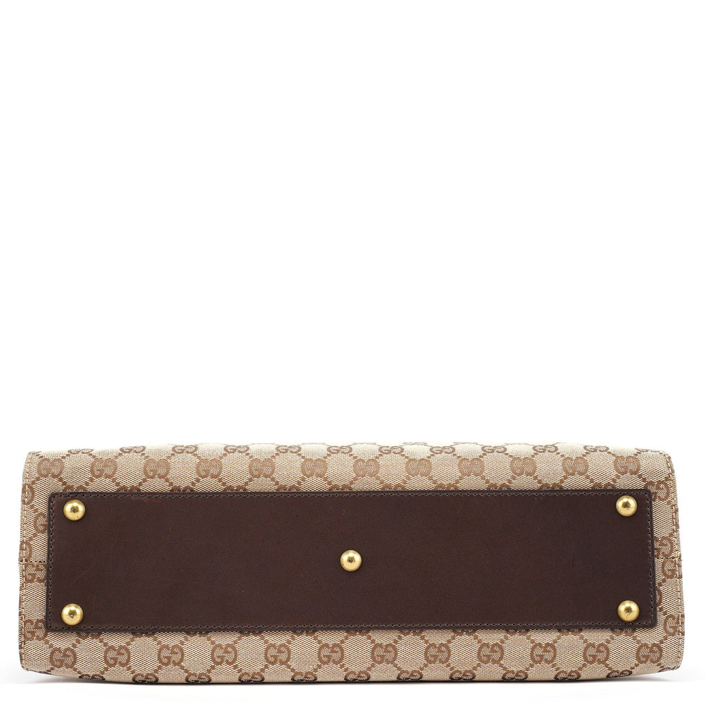 109140 Beige GG Leather Woven Handle Tote Bag