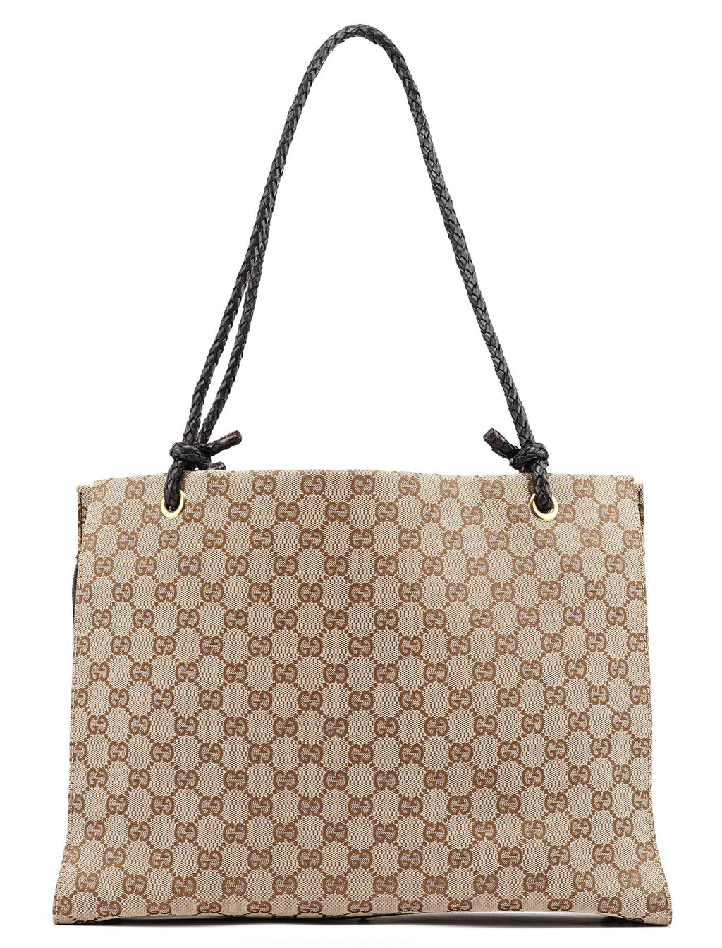 109140 Beige GG Leather Woven Handle Tote Bag