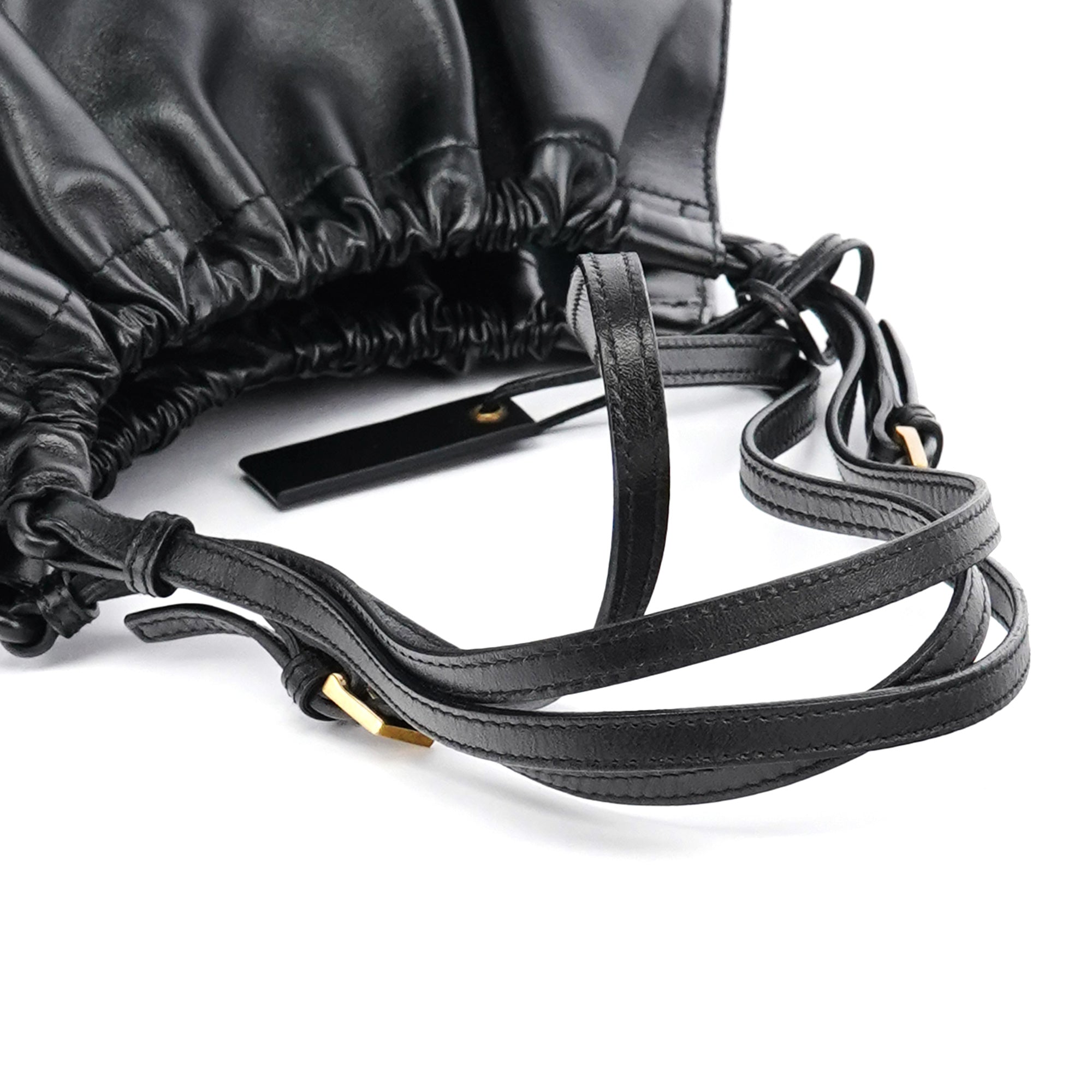 109156 Black Calfskin Leather Ruched Shoulder Bag