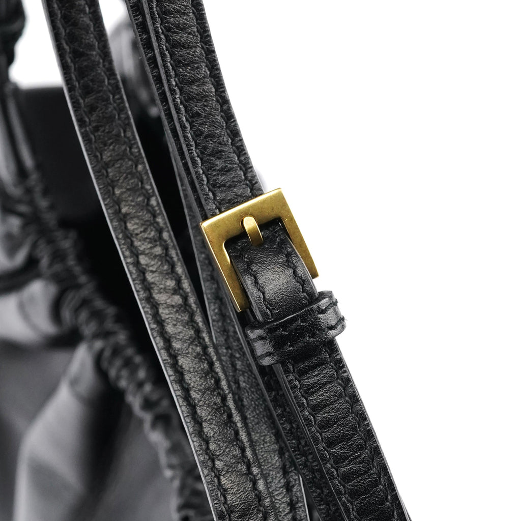 109156 Black Calfskin Leather Ruched Shoulder Bag