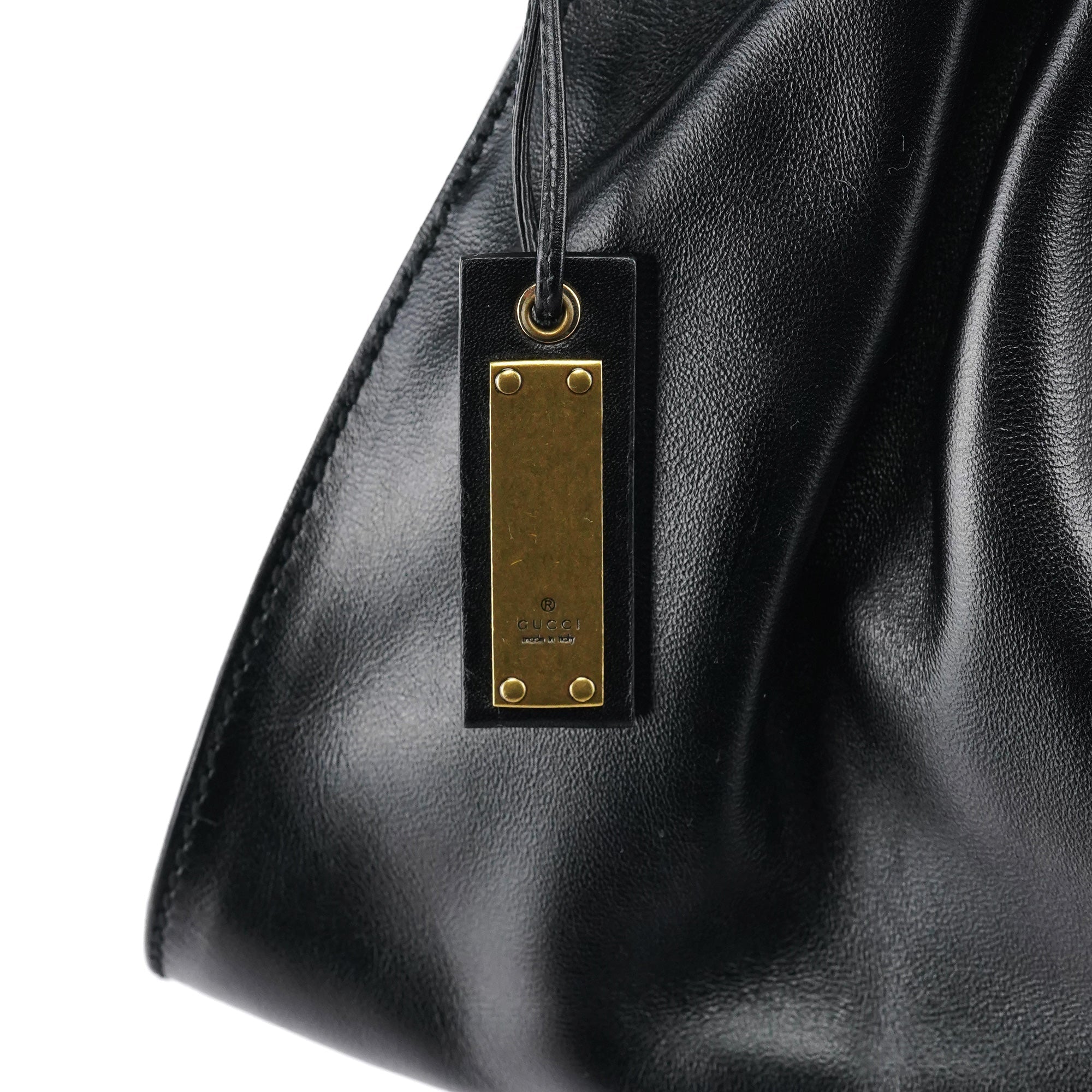 109156 Black Calfskin Leather Ruched Shoulder Bag
