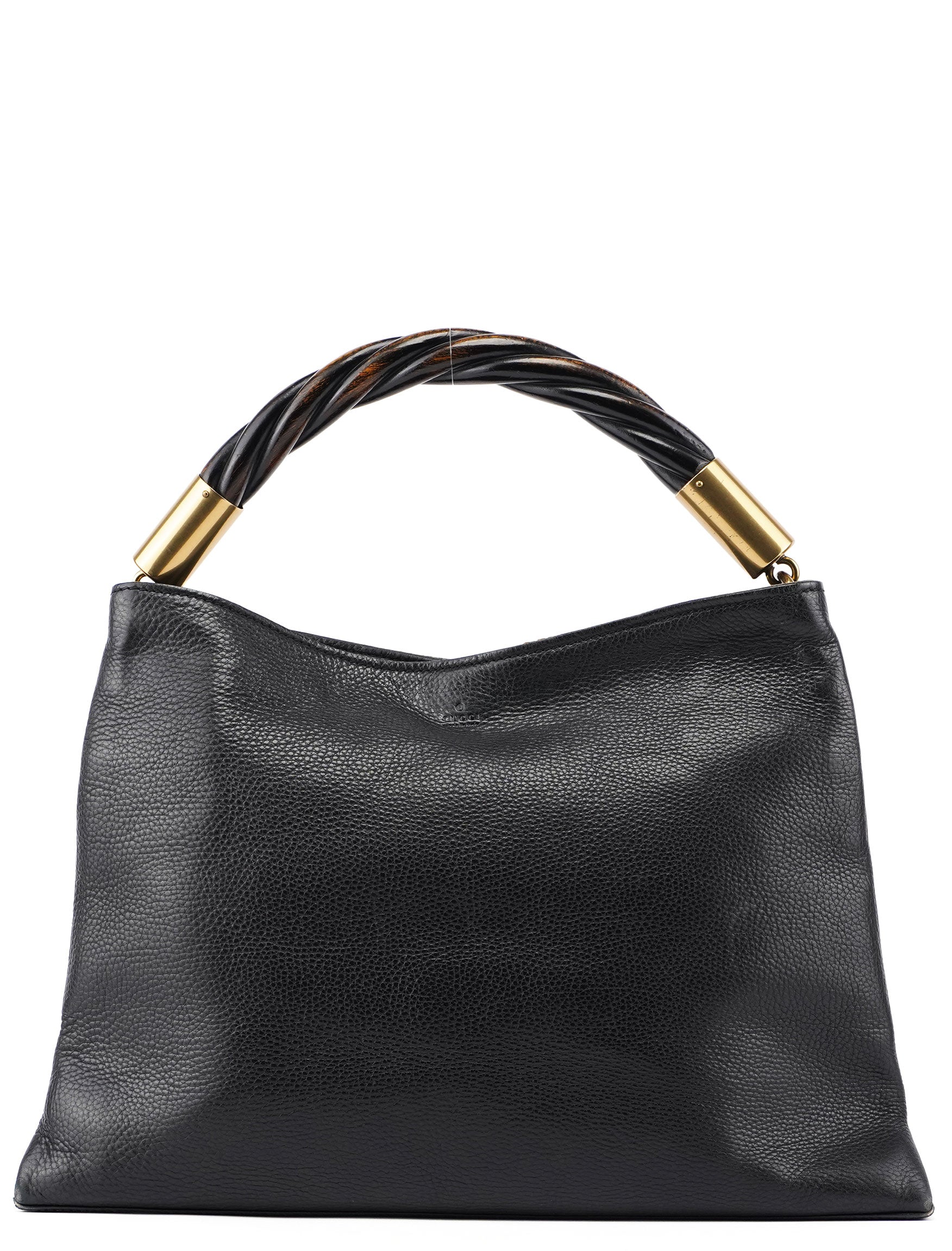 110177 Black Calfskin Knot Handle Bag