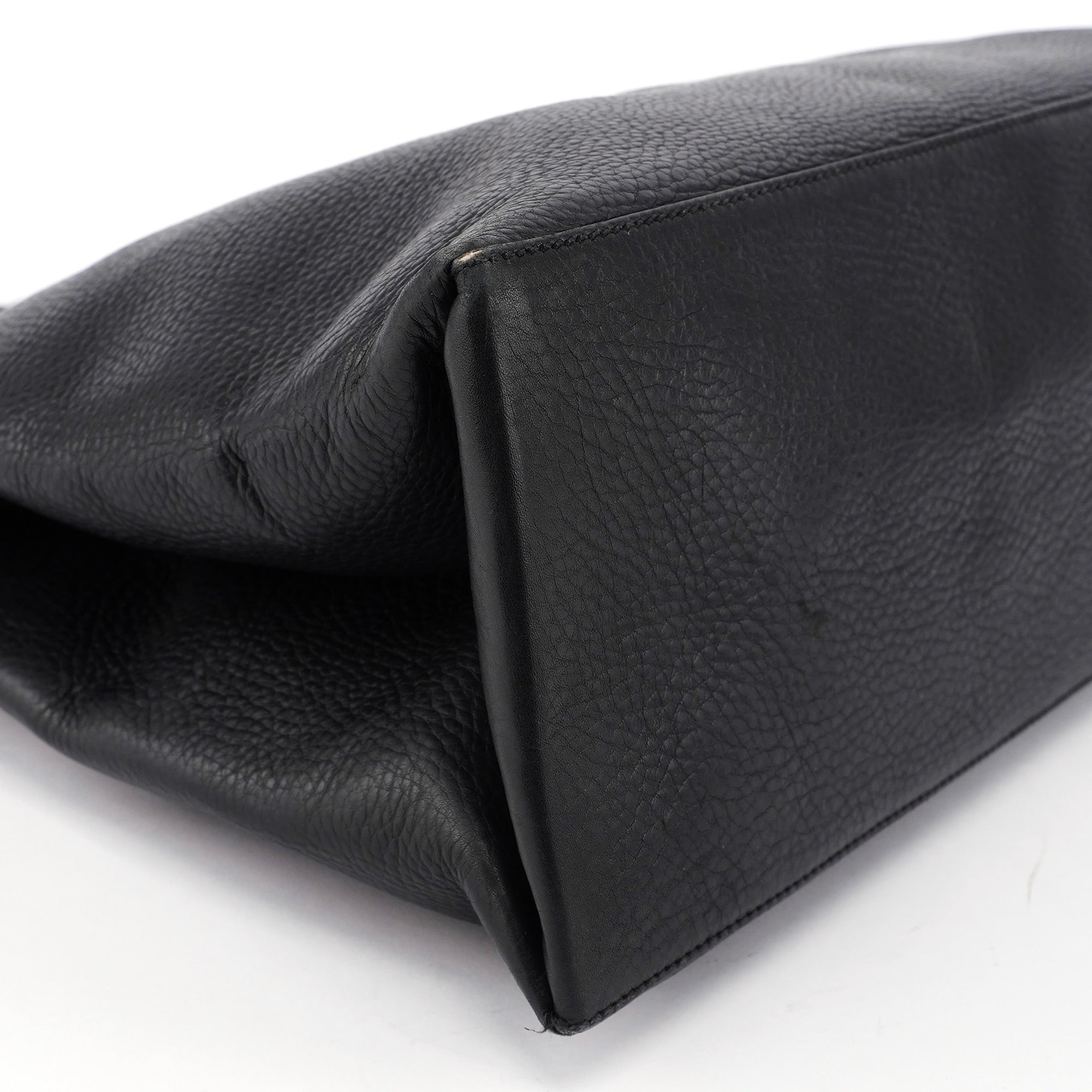 110177 Black Calfskin Knot Handle Bag