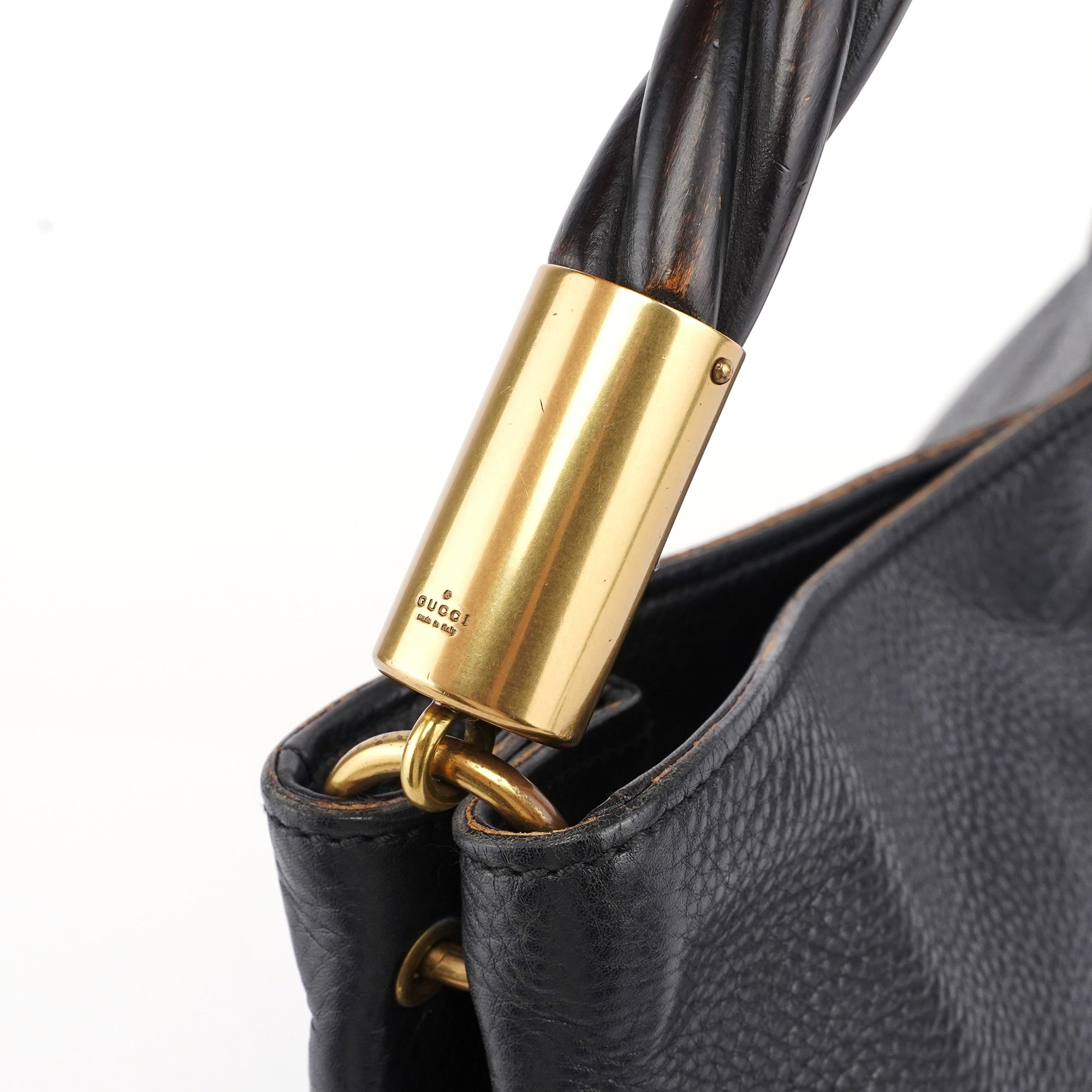 110177 Black Calfskin Knot Handle Bag