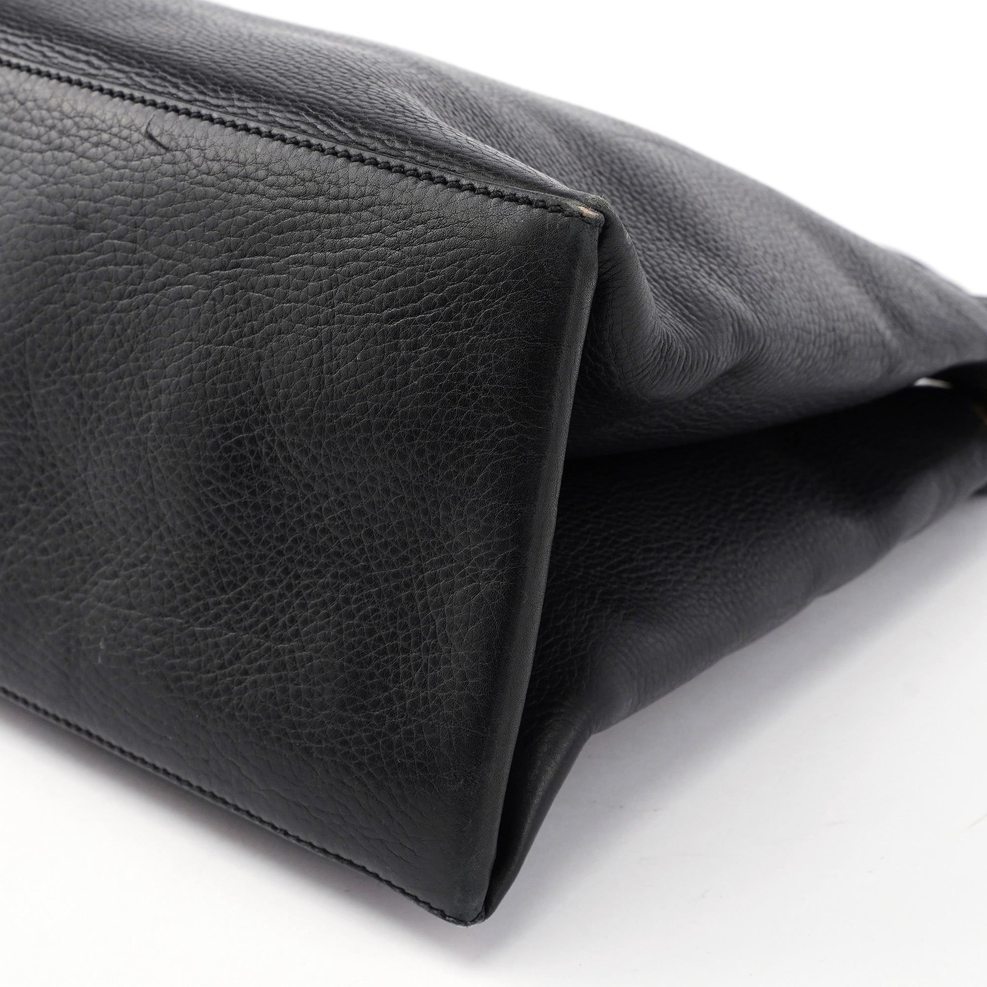 110177 Black Calfskin Knot Handle Bag