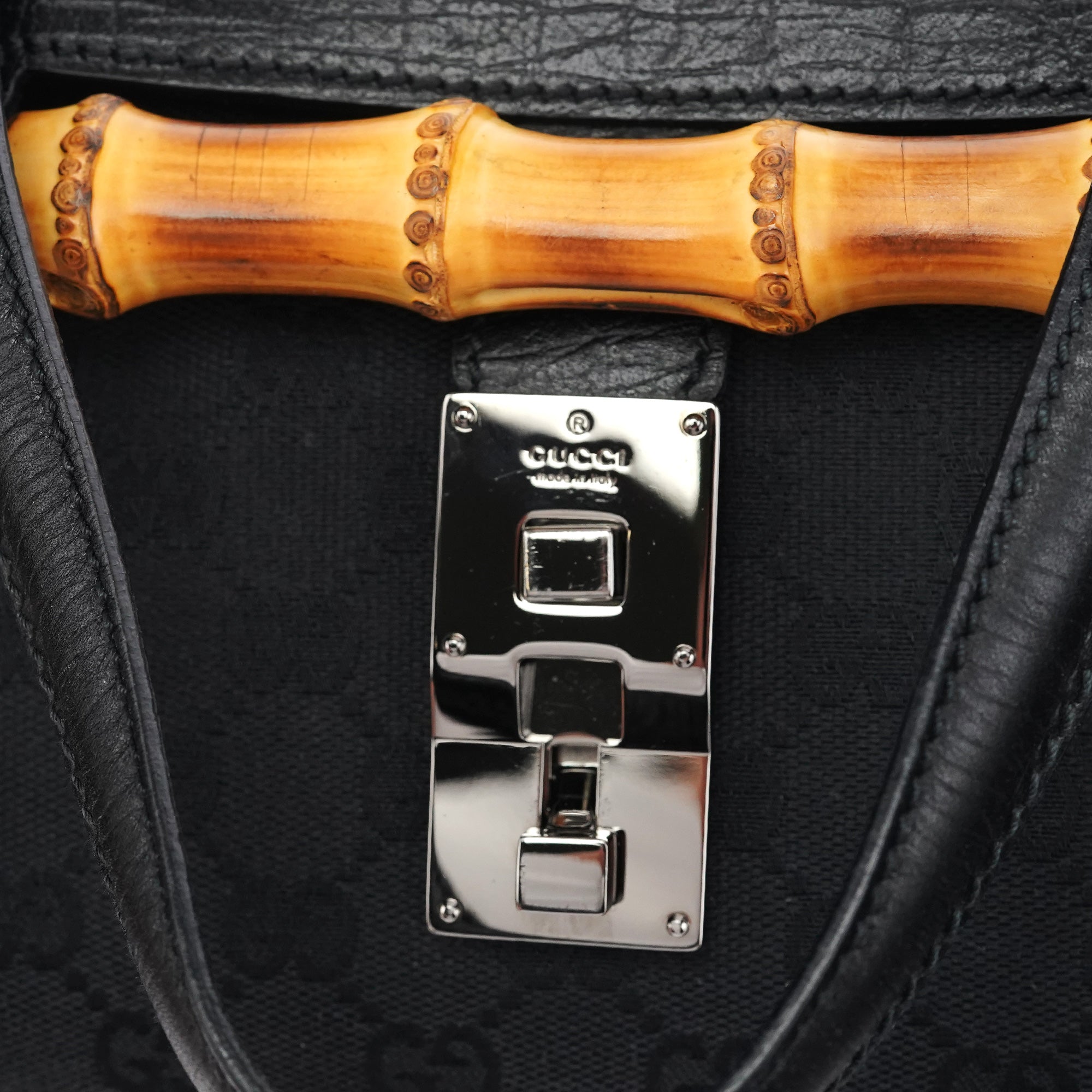 111713 Black GG Bamboo Bullet Lock Bag