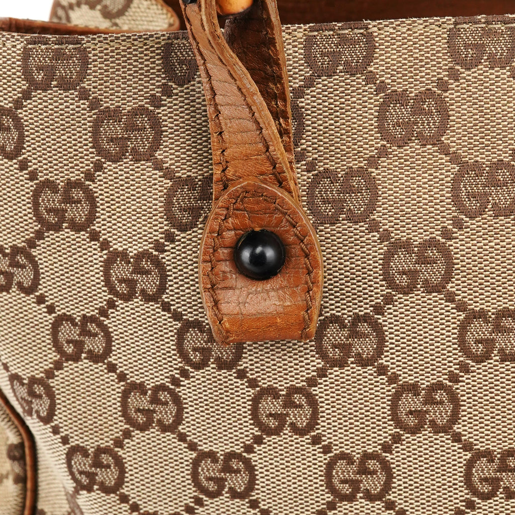 112526 Beige Brown GG Bamboo Tote Bag