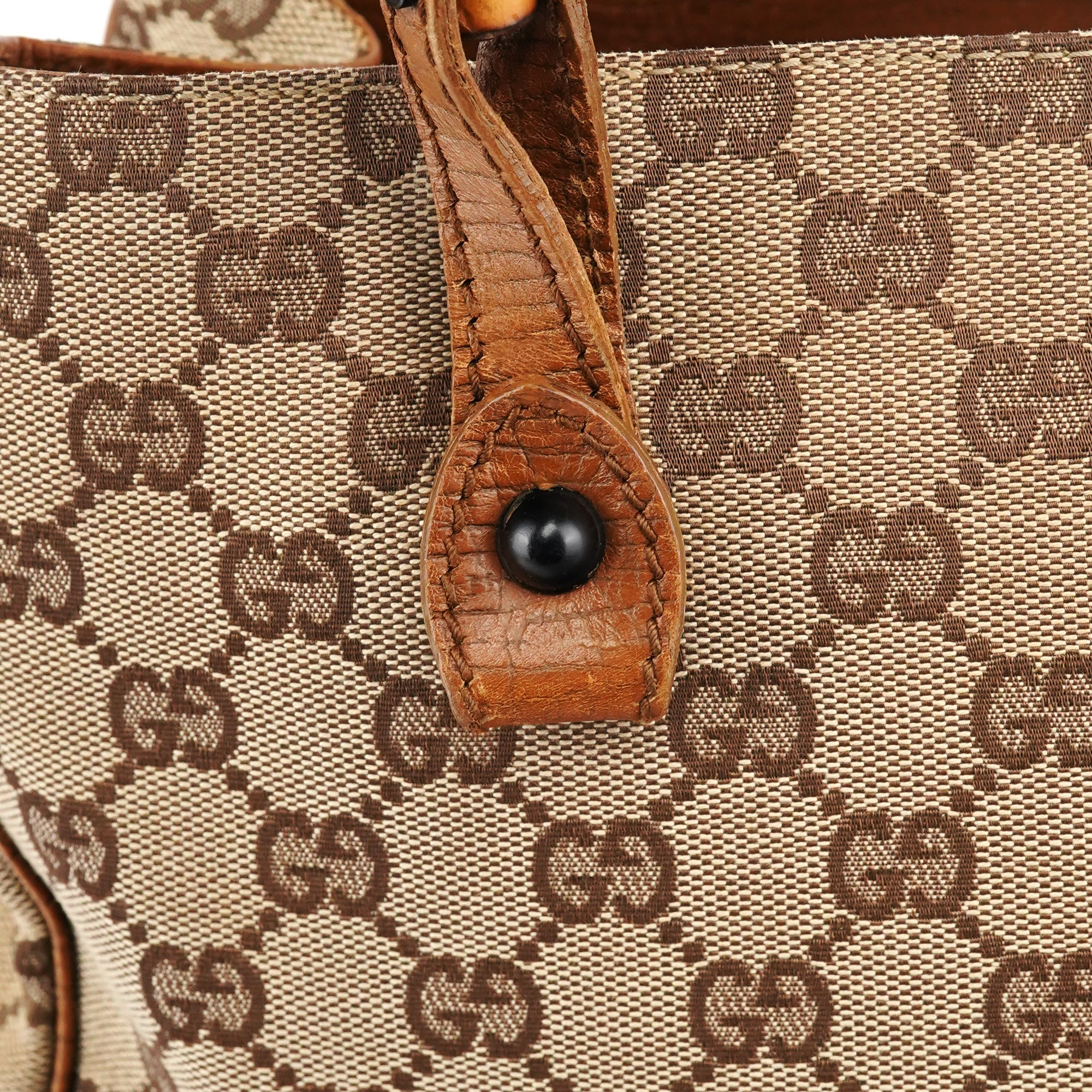 112526 Beige Brown GG Bamboo Tote Bag