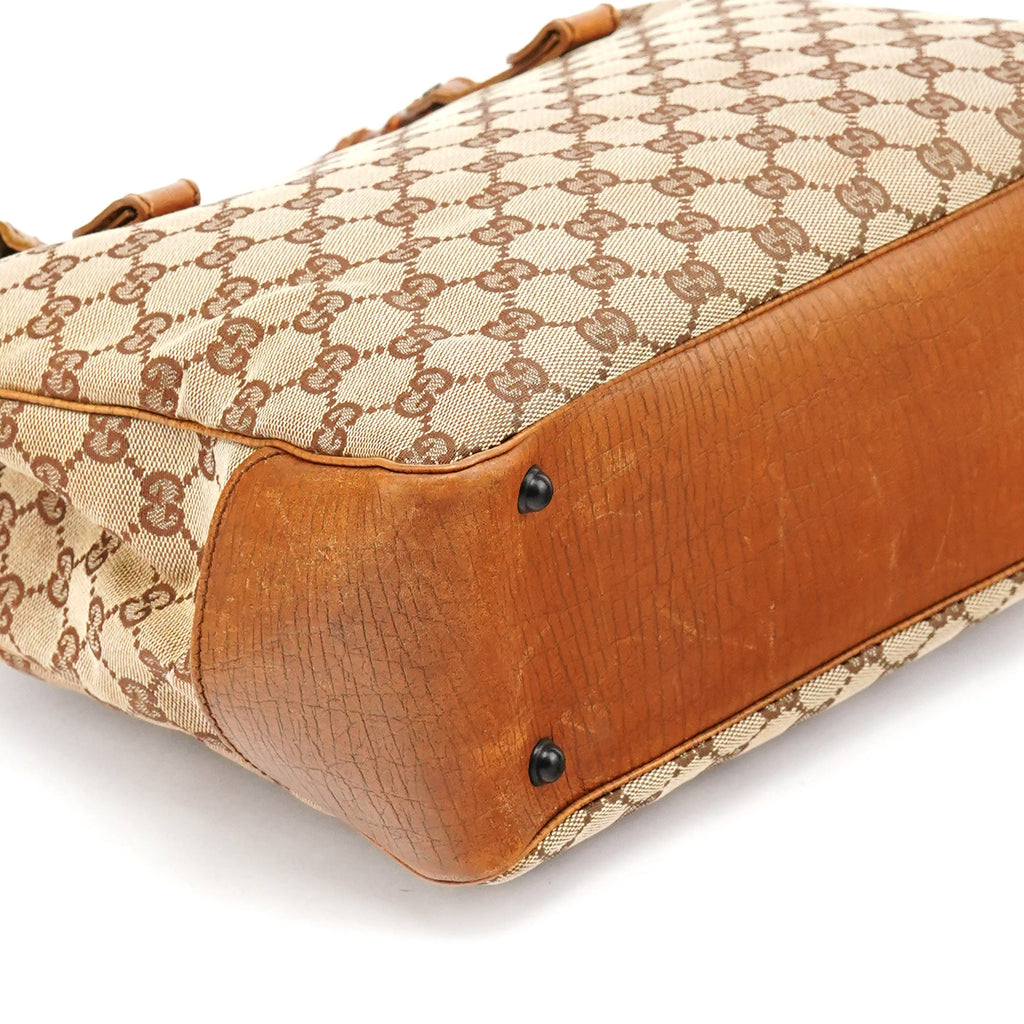112526 Beige Brown GG Bamboo Tote Bag