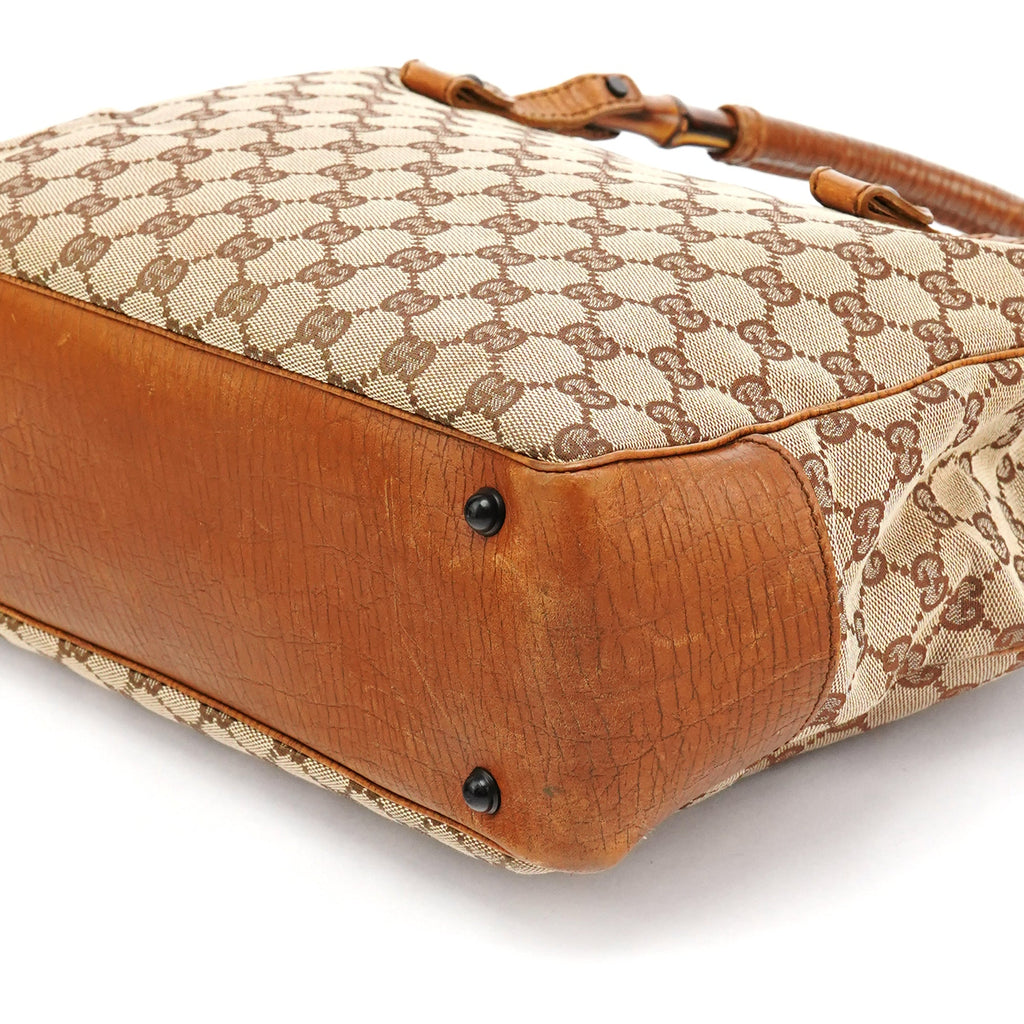 112526 Beige Brown GG Bamboo Tote Bag