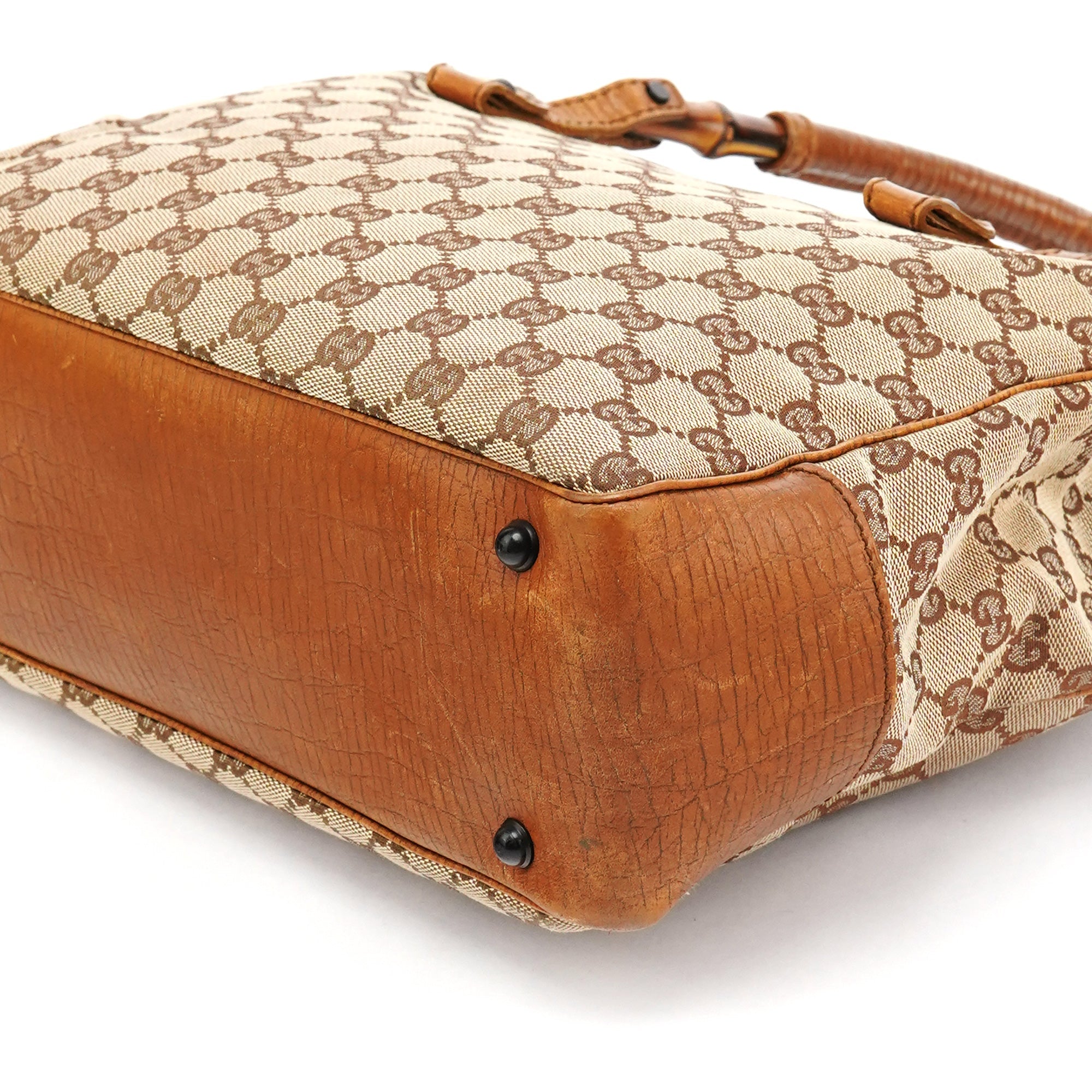 112526 Beige Brown GG Bamboo Tote Bag