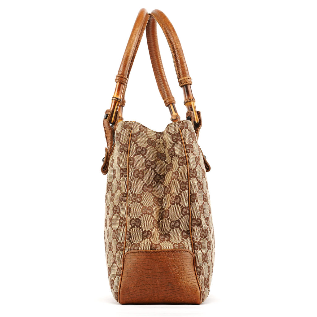 112526 Beige Brown GG Bamboo Tote Bag