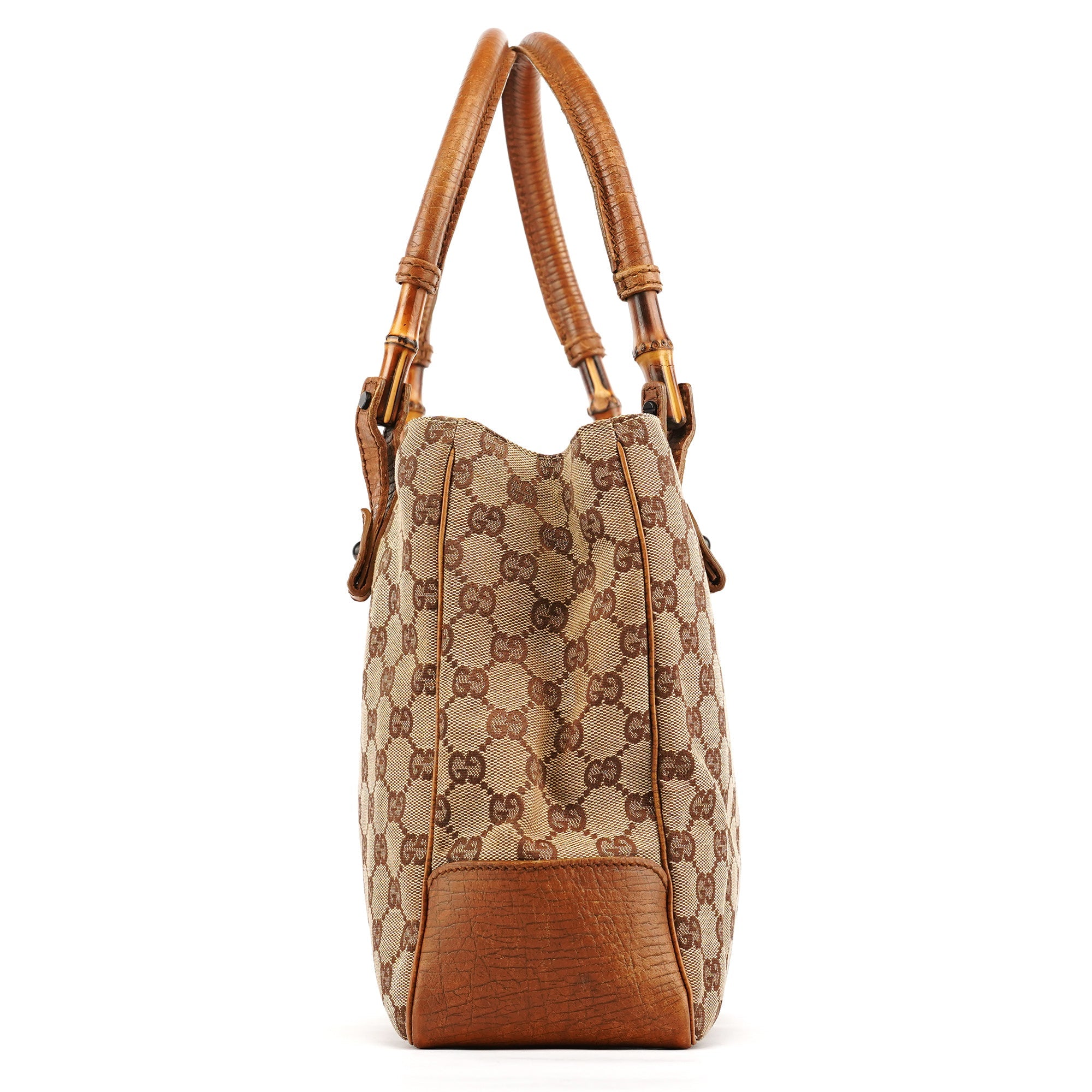 112526 Beige Brown GG Bamboo Tote Bag