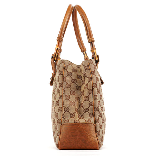 112526 Beige Brown GG Bamboo Tote Bag