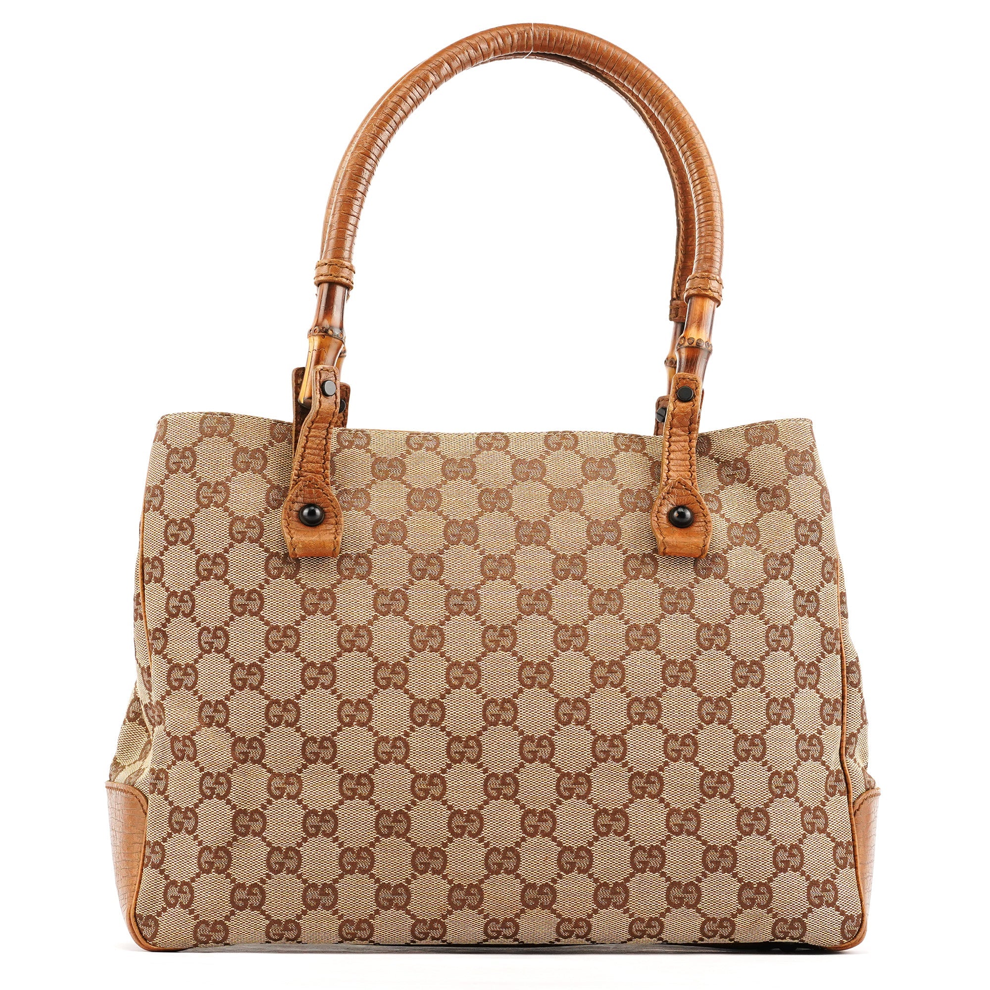 112526 Beige Brown GG Bamboo Tote Bag