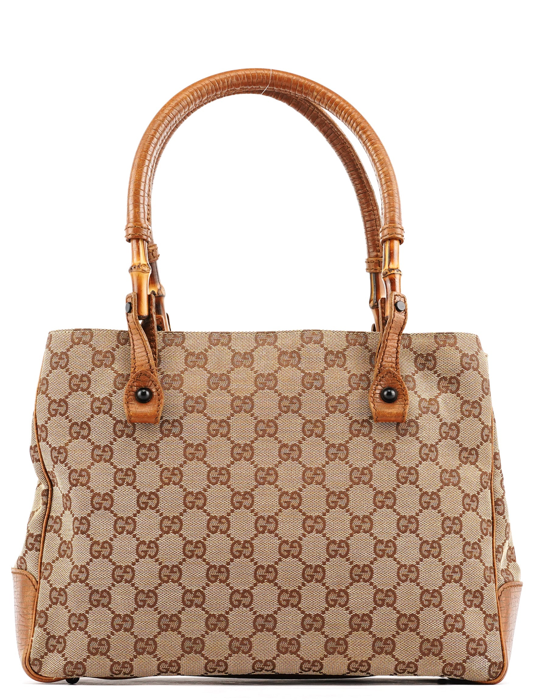 112526 Beige Brown GG Bamboo Tote Bag