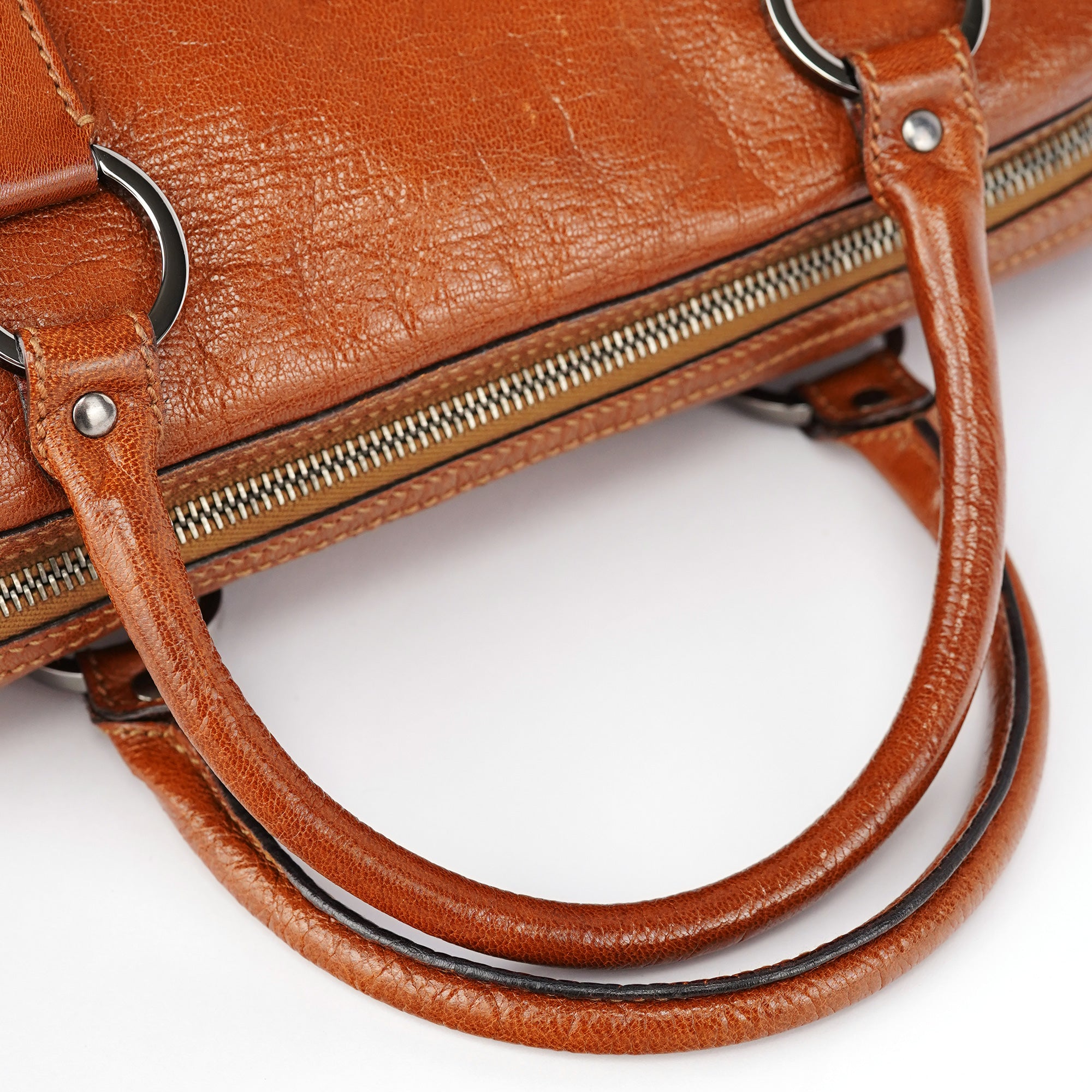 113009 Brown Leather Bowling Bag
