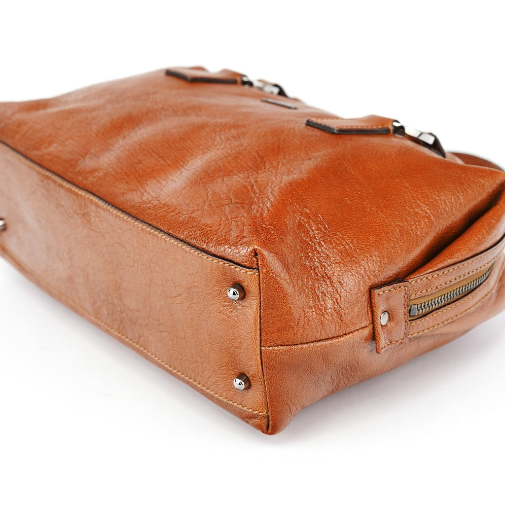 113009 Brown Leather Bowling Bag