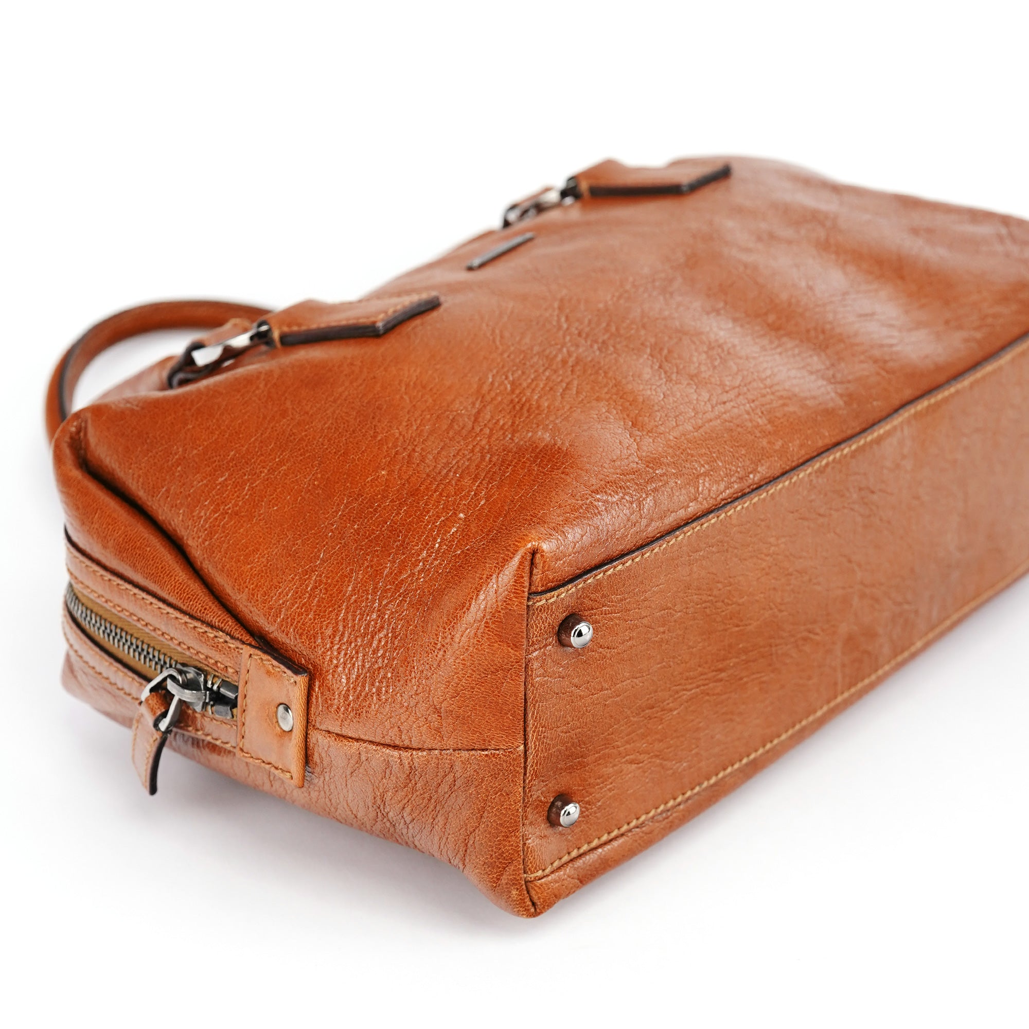113009 Brown Leather Bowling Bag