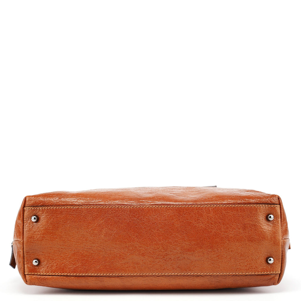 113009 Brown Leather Bowling Bag