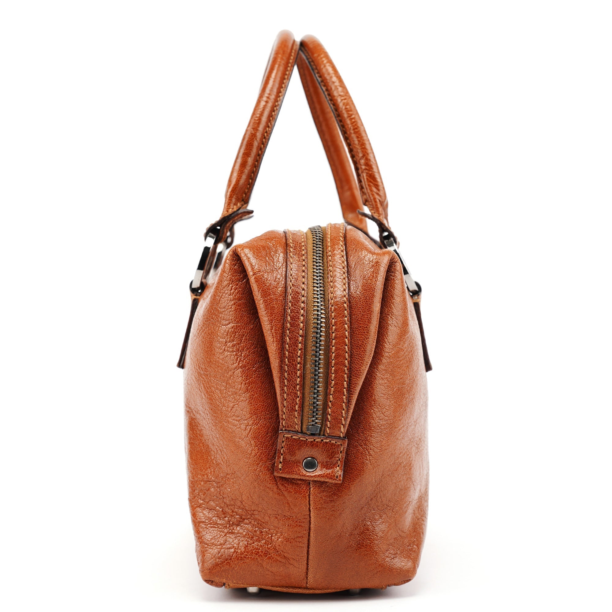 113009 Brown Leather Bowling Bag
