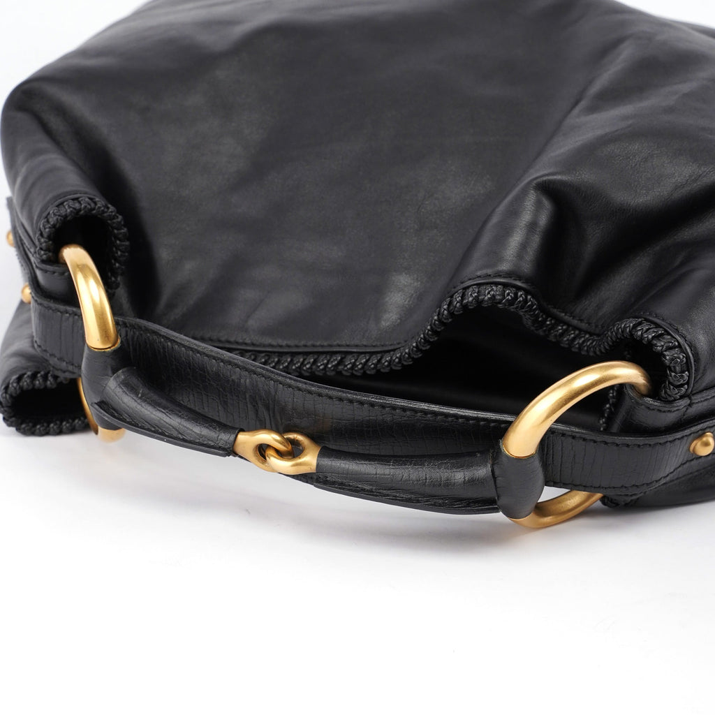 114900 Large Black Calfskin Horsebit Bag
