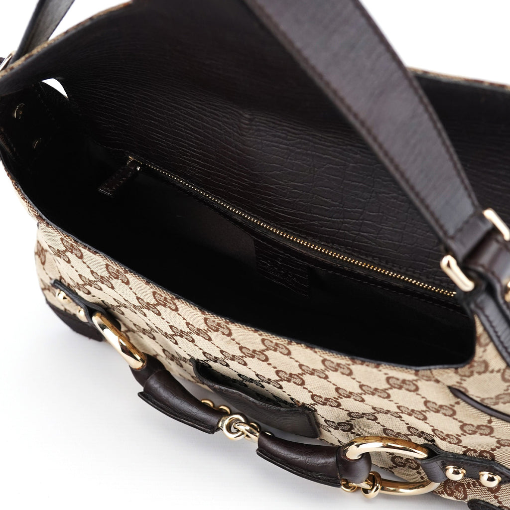 114915 Beige GG Horsebit Hobo Shoulder Bag