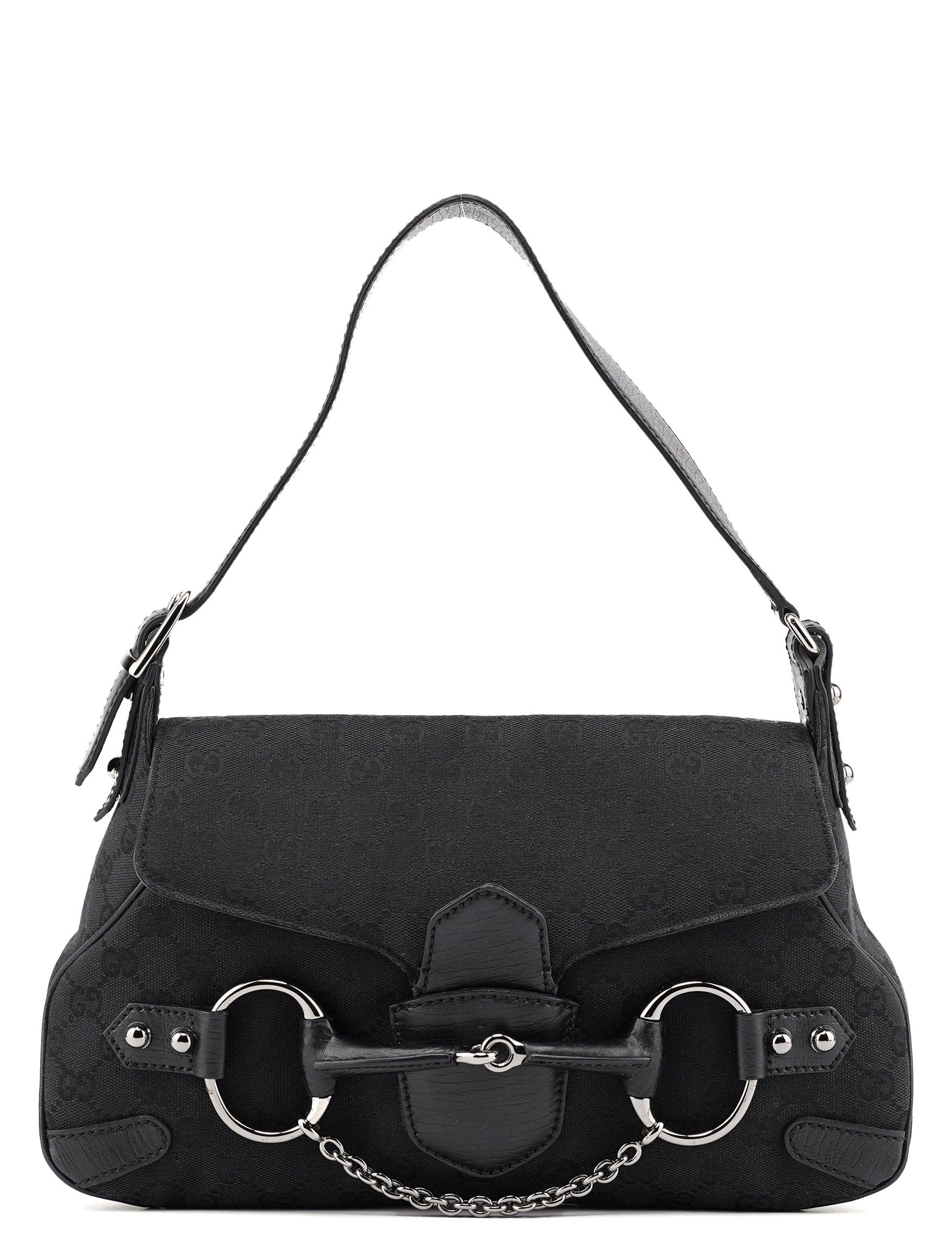 114915 Black GG Horsebit Shoulder Bag