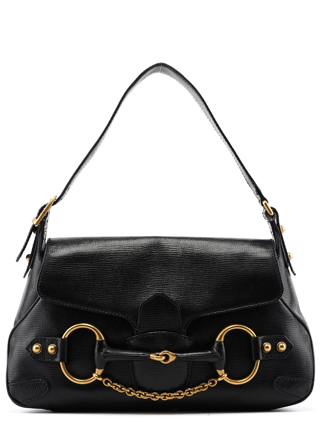 114915 Black Leather Horsebit Shoulder Bag