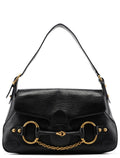 114915 Black Leather Horsebit Shoulder Bag