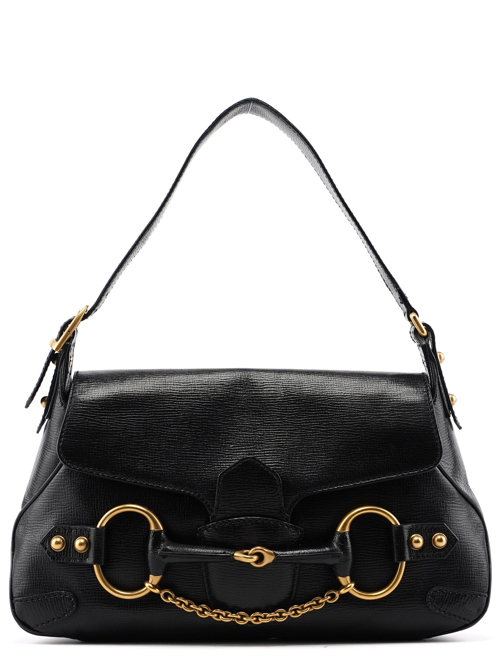 114915 Black Leather Horsebit Shoulder Bag