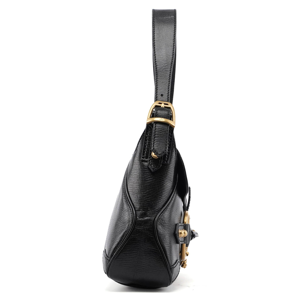 114915 Black Leather Horsebit Shoulder Bag
