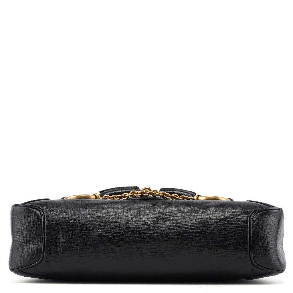 114915 Black Leather Horsebit Shoulder Bag
