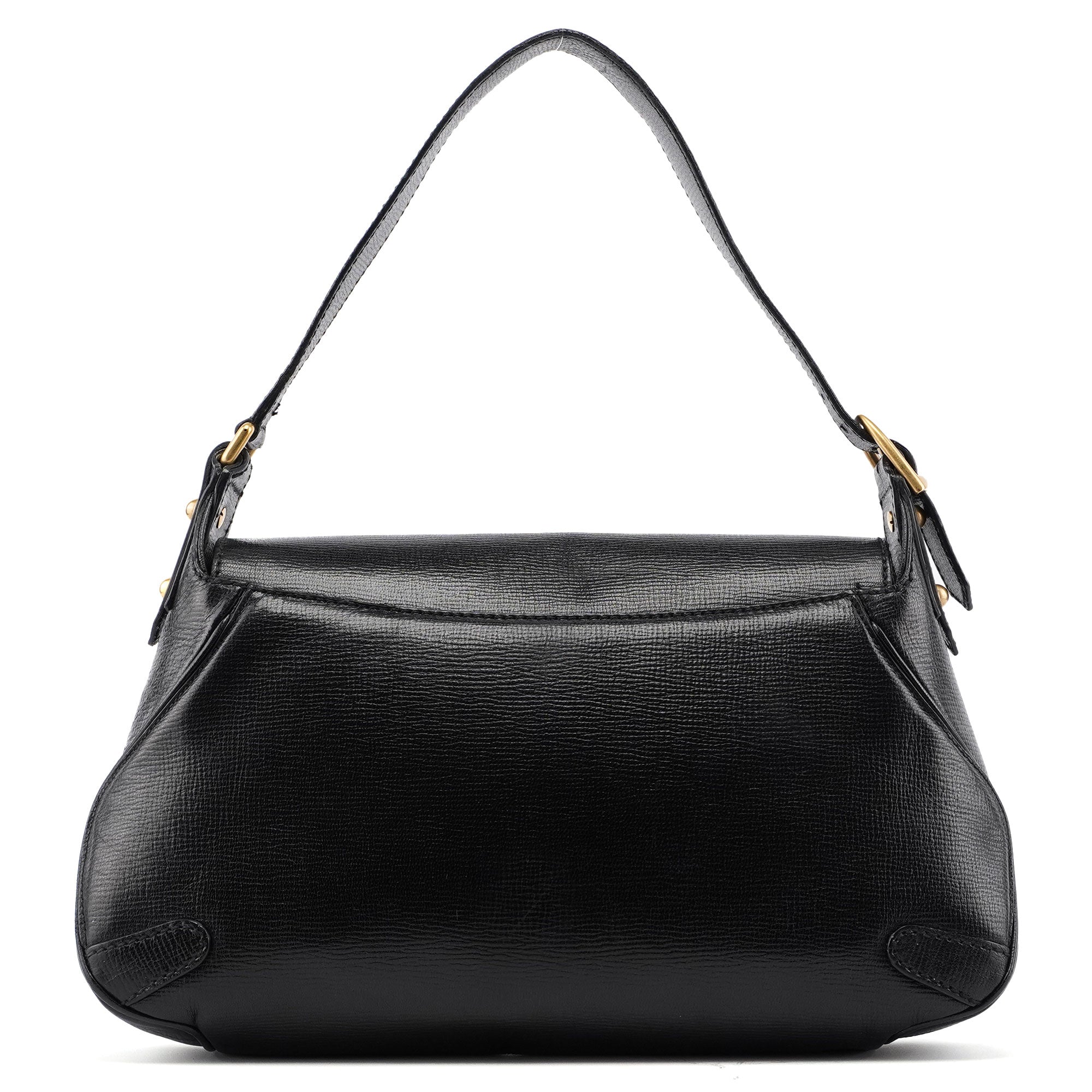 114915 Black Leather Horsebit Shoulder Bag