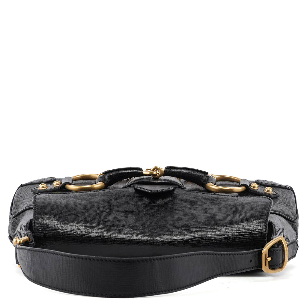 114915 Black Leather Horsebit Shoulder Bag