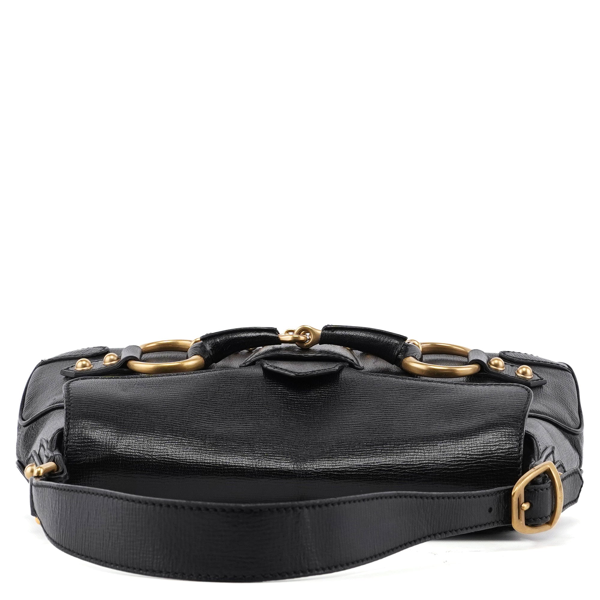 114915 Black Leather Horsebit Shoulder Bag