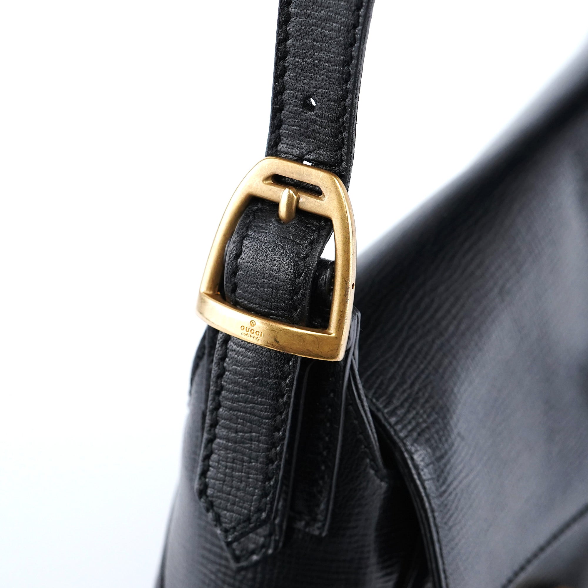 114915 Black Leather Horsebit Shoulder Bag
