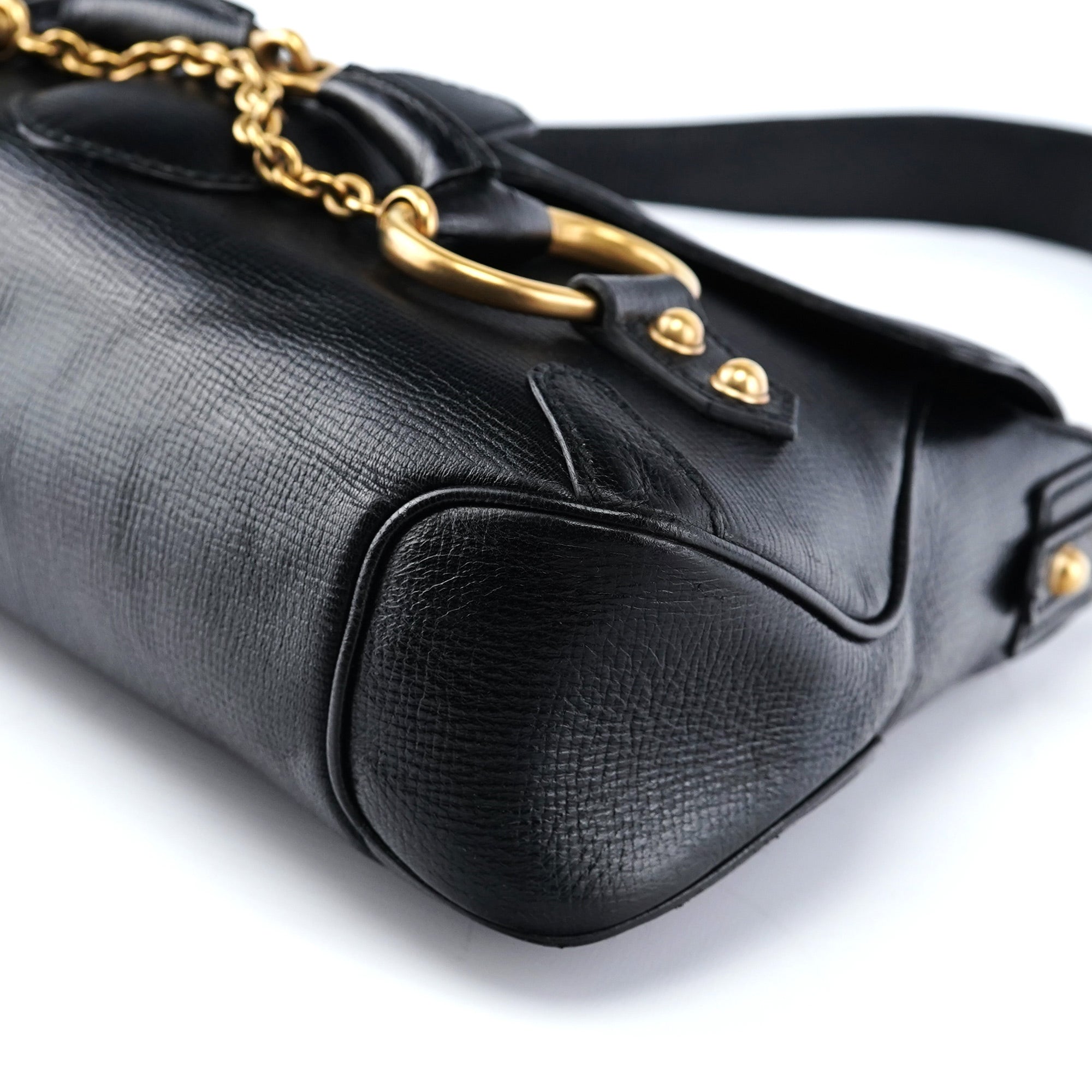 114915 Black Leather Horsebit Shoulder Bag