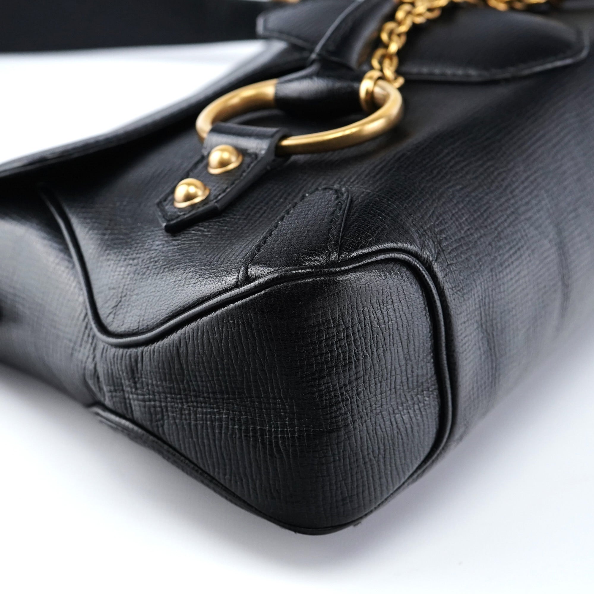 114915 Black Leather Horsebit Shoulder Bag