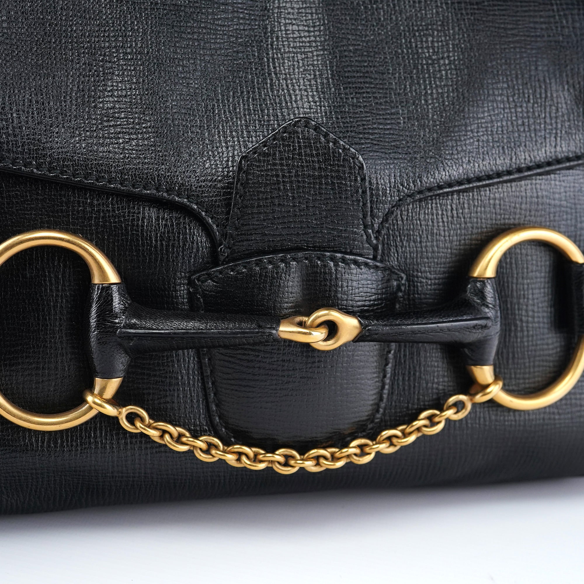 114915 Black Leather Horsebit Shoulder Bag