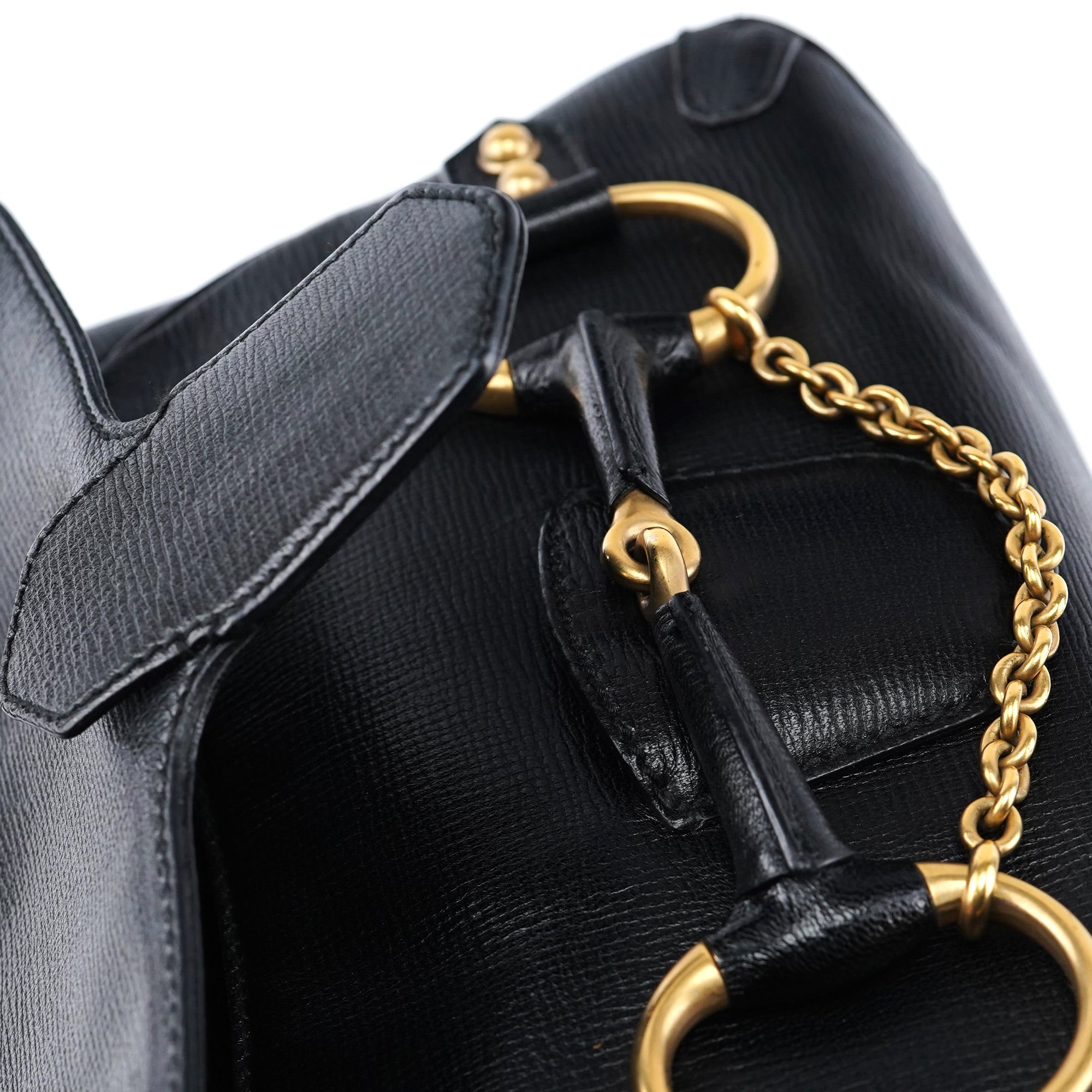 114915 Black Leather Horsebit Shoulder Bag