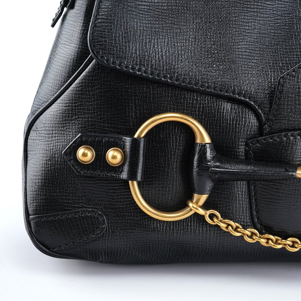 114915 Black Leather Horsebit Shoulder Bag