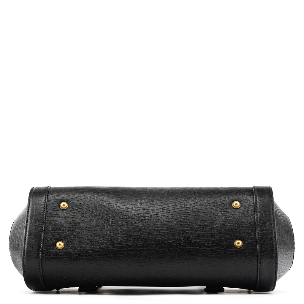 114993 Black Leather Bamboo Bullet Shoulder Bag