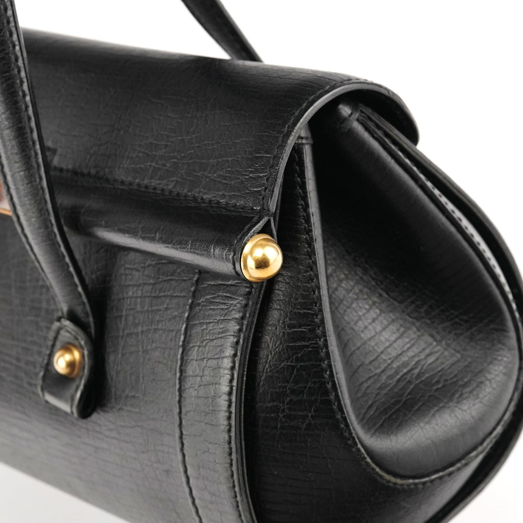 114993 Black Leather Bamboo Bullet Shoulder Bag