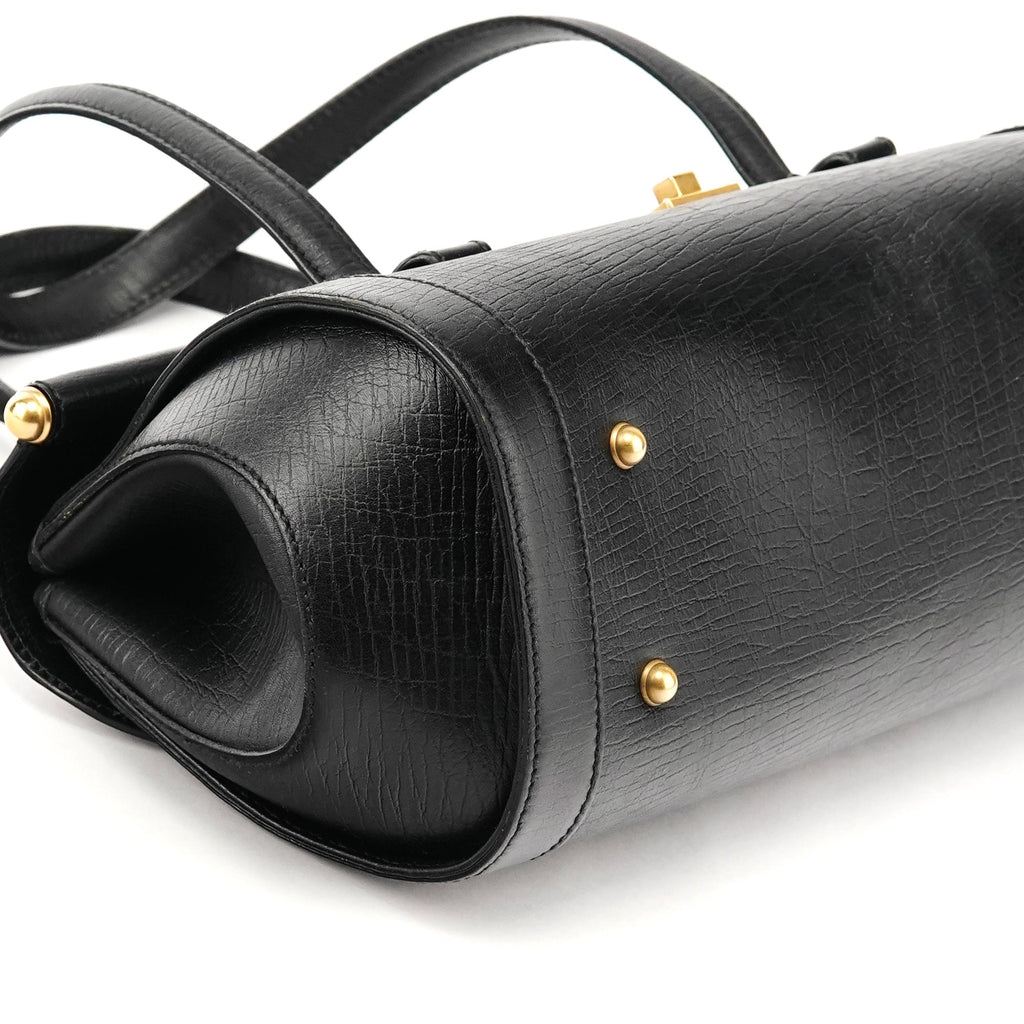114993 Black Leather Bamboo Bullet Shoulder Bag
