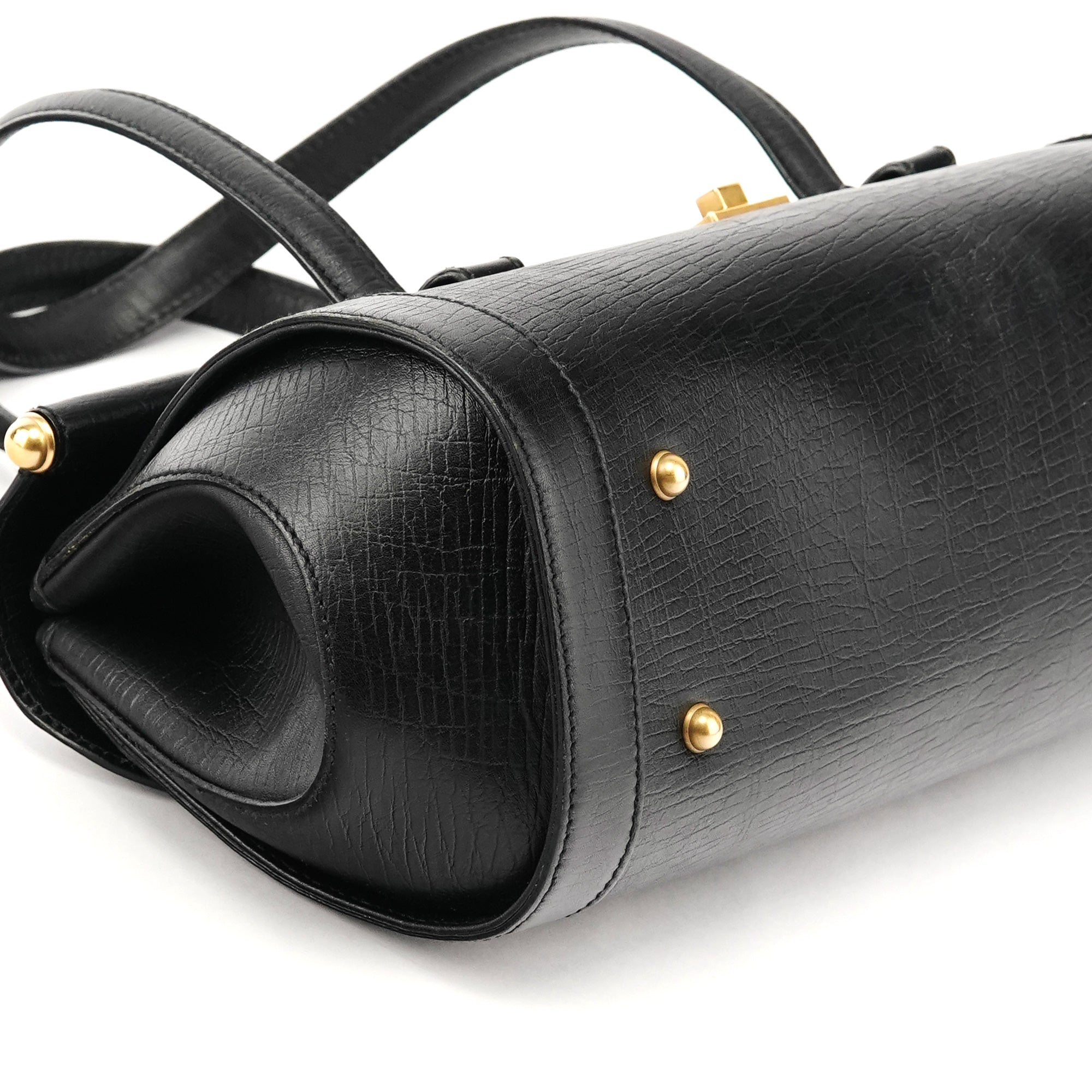114993 Black Leather Bamboo Bullet Shoulder Bag